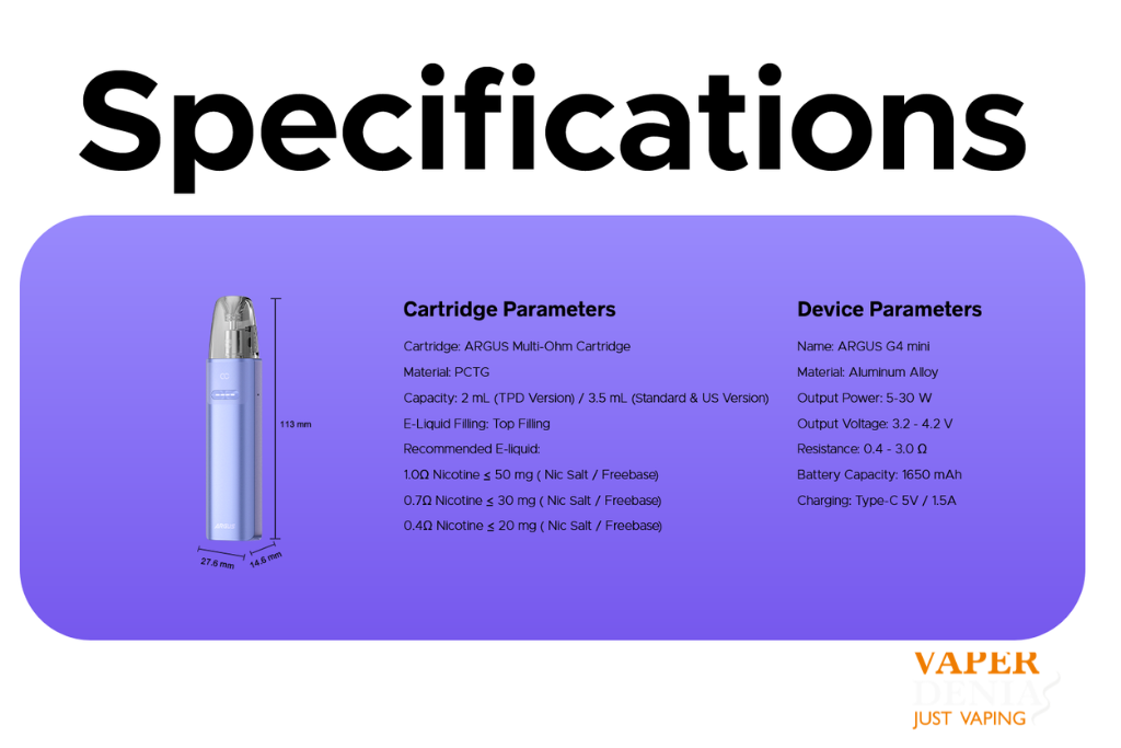 Voopoo Argus G4 Mini 1650mAh | Pod Compacto de 30W Compatible con Pods Argus - Imagen 11