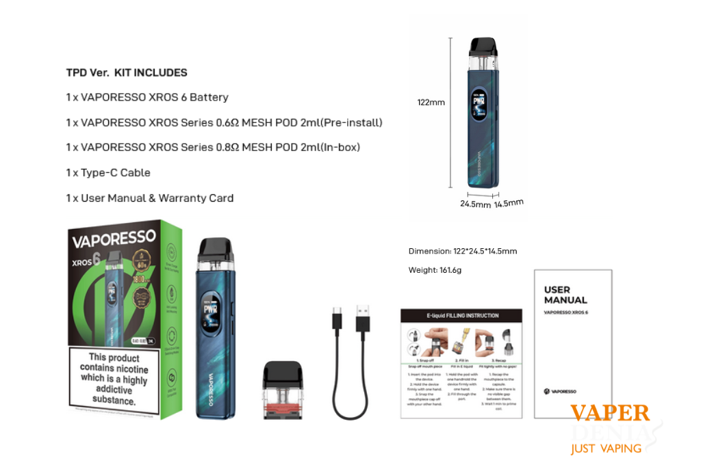 Vaporesso Xros 6 1800mAh | Pod Kit con Pantalla TFT y Tecnología Corex 3.0