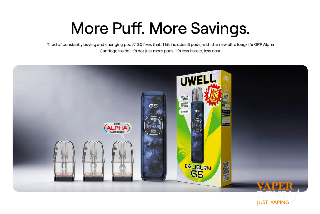 Uwell Caliburn G5 Pod Kit 1600mAh 35W | Pod con Pantalla y Airflow Ajustable - Imagen 3